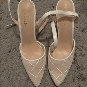 Lulus Louize White Embroidered Ankle-Strap Heels